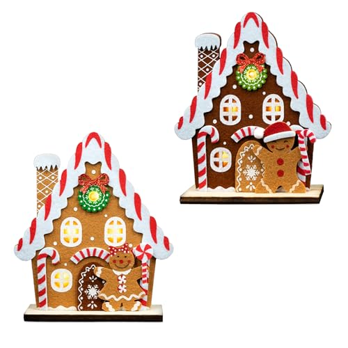 Spetebo LED Filz Lebkuchenhaus 2er Set - 17 x 13 cm - Deko...