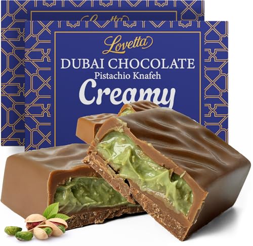 Lovetta Dubai Chocolate Bar Creamy Pistachio Knafeh – Luxury Rich Milk Chocolate, Individually...