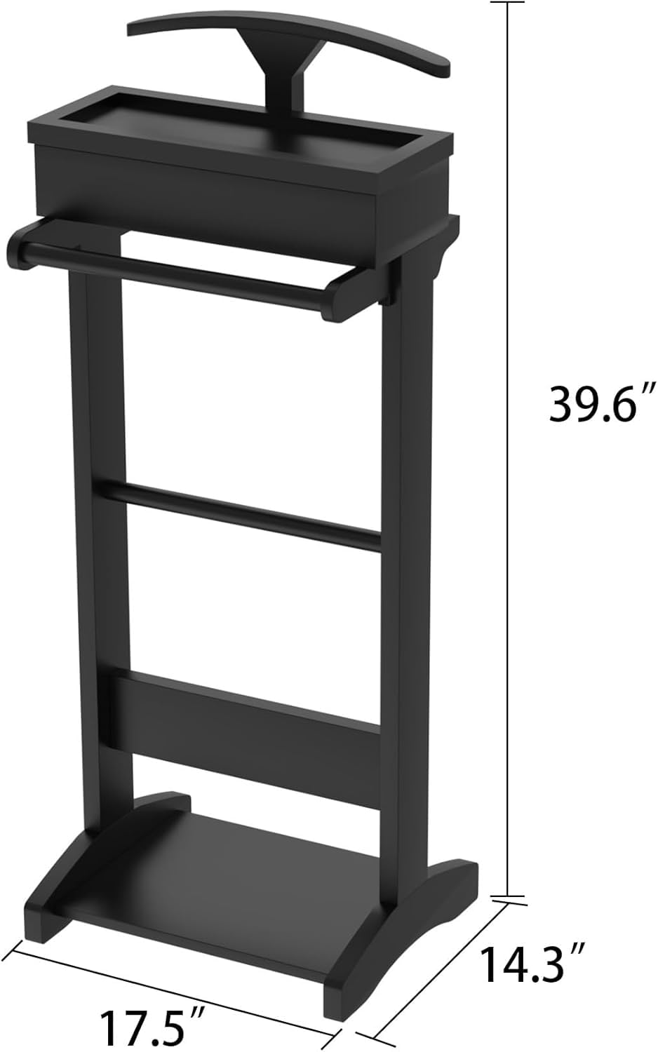 RELAHOGAR Wooden Valet Stand for Men, Clothing Valet Stand with Tray Organizer, shoe shelf and Hanging Suit, Freestanding Portable Coat Rack for Entryway, Bedroom, Office