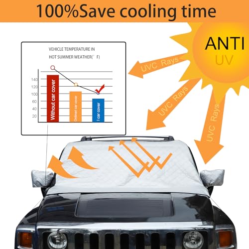Image of Windshield Snow Cover Fit for Hummer H3 2005-2009, Front Windshield Cover for Ice and Snow, Auto Extra Thick Windshield Ice Cover Protects Windshield Wipers from Rain, Sun, Frost