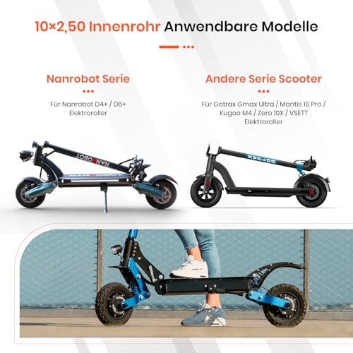 D8L 10x2.5 Ersatz-Innenschläuche mit 90 Grad für Nanrobot D4 Plus D6+ Gotrax Gmax Ultra Mantis 10 Pro SE Kugoo M4 Zero 10X VSETT Scooter 2PCS