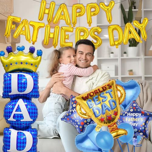 Image of 21pcs Father Day Balloons Set, Dad Standing Aluminum Balloon Happy Father Day Foil Balloon Set, Blue Best Dad Day Birthday Party Decoration Balloons