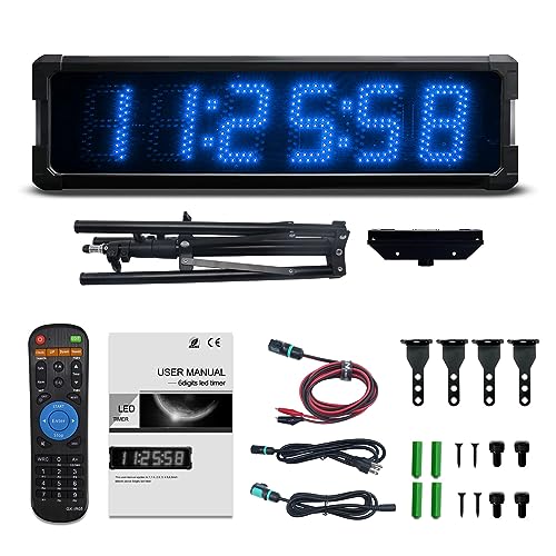 GANXIN Outdoor Waterpoof LED Race Timing Clock Marathon Race Timer with Horn, 5 Inch 6-Digit Coundown Clock with Tripod Stand, Down/Count Up,Stopwatch with Remote Control (Blue LED)