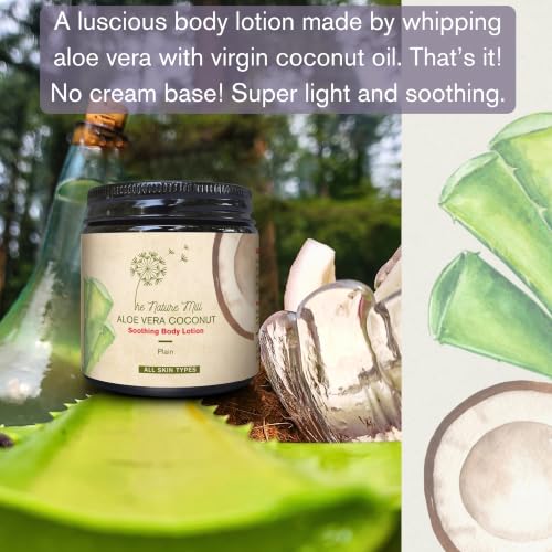 Image of The Nature Mill Aloe Vera Coconut Soothing Body Lotion. All Natural, No Cream Base, Soothes & De-Tans Skin, Multi-Use: Body, Hand, Foot, Deo. Coconut, 100g