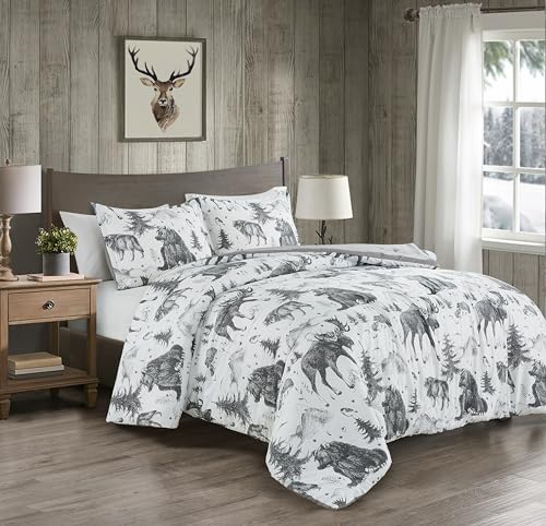 Chezmoi Collection Evans 3-Piece Southwestern Cabin Lodge Comforter Set - White Black Gray Grizzly...