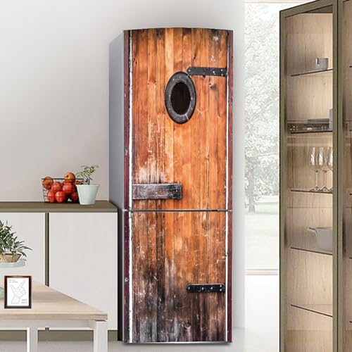 Pegatinas para frigorífico, pegatina para la nevera para puerta de cobertura completa, fundas para frigorífico, pegatinas de pared para cocina, cabina retro con efecto madera(S: 60x150 cm)