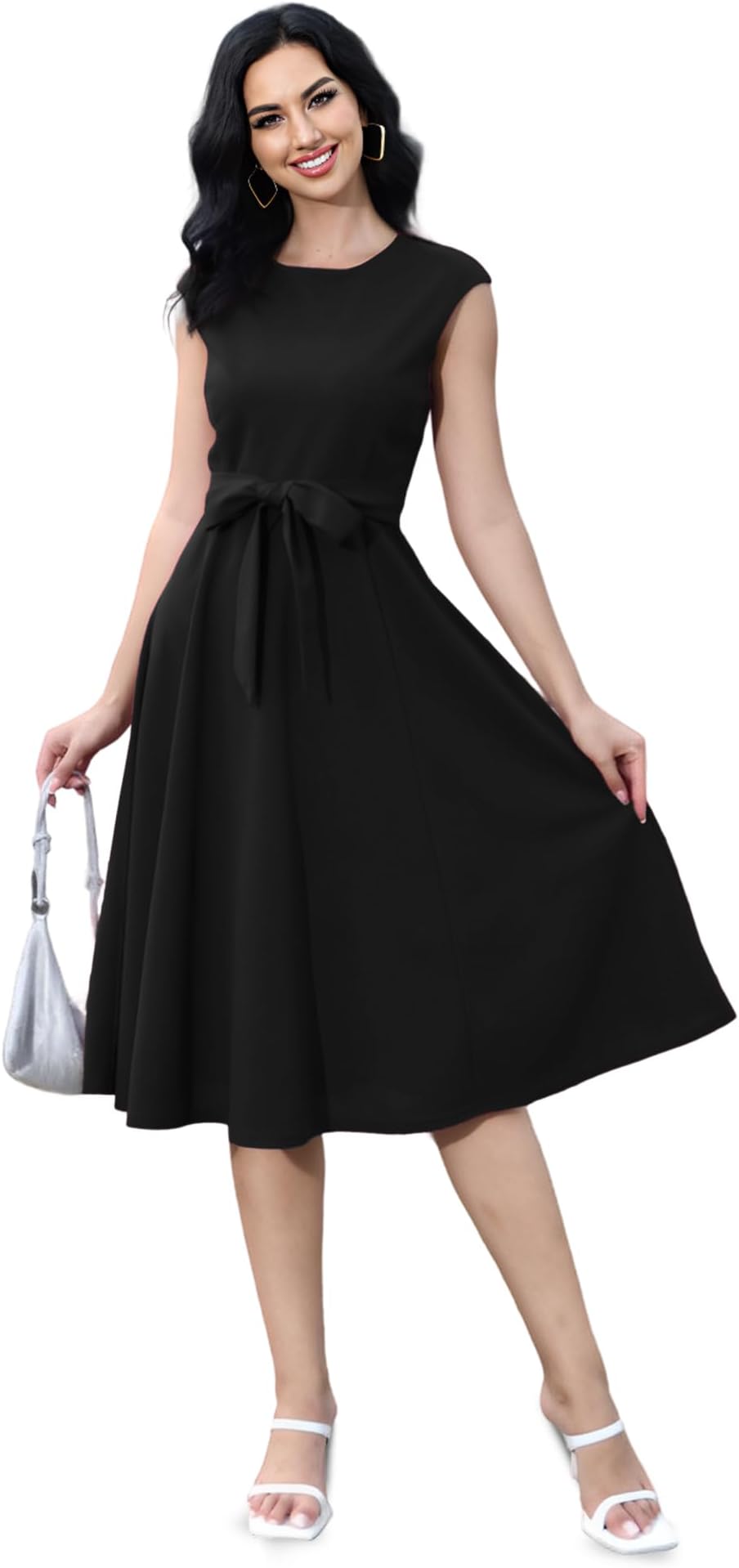 Malco Modes Chic Vintage Cocktail Dresses for Women | Classic 1950s Dresses for Women Black Party Swing Dress