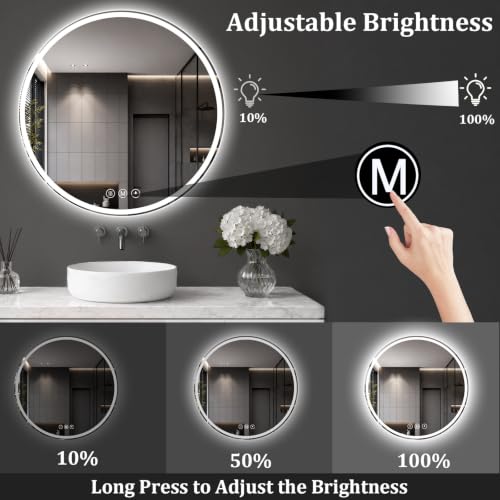 Round LED Bathroom Mirror, 24 Inch, HD Shatterproof Tempered Glass - image 6