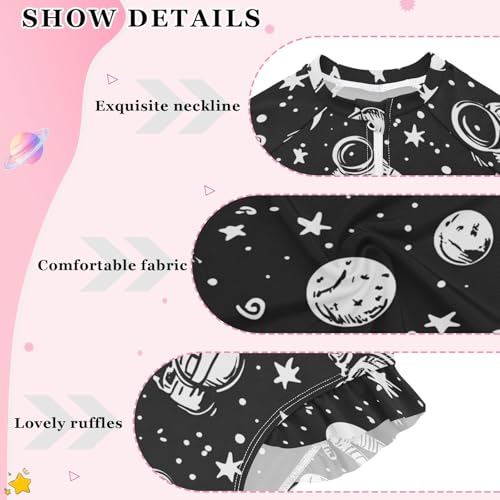CHIFIGNO Long Sleeve Girls One Piece Swimsuit Stronauts Planets Black White Kids Bathing Suit Girls 3T4
