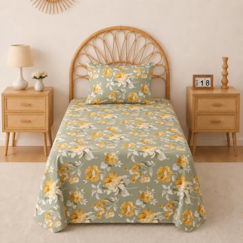 Image of BSB HOME 240 TC Premium Cotton Single Bedsheet, Soft Breathable Comfortable Floral Printed Bed Sheet, Elegant Durable Bedding for Bedroom, Easy Care Bedsheet, 60 x 90 Inches(152 x 229 cm) - Ochre