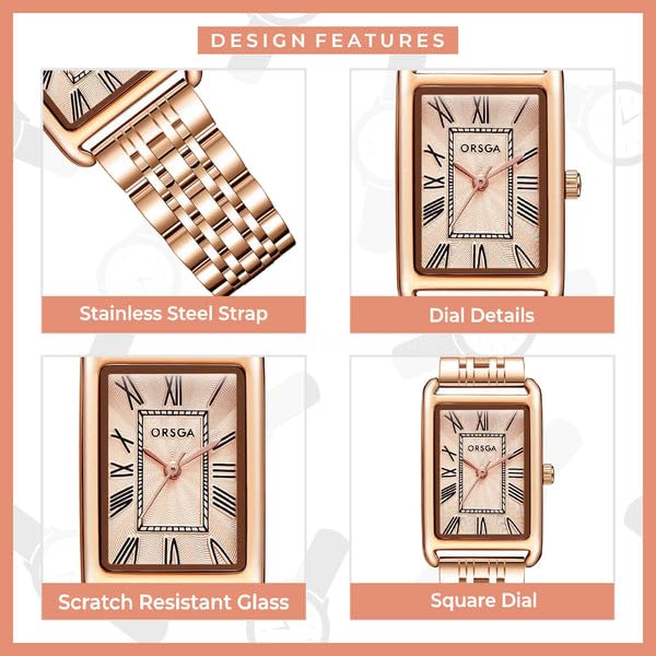 Image of ORSGA Lucid Ladies Watches Rectangular Analogue Quartz Watches for Women Waterproof Fashion Girls Dress Wrist Watches Classic Retro, Elegant Gifts for Women
