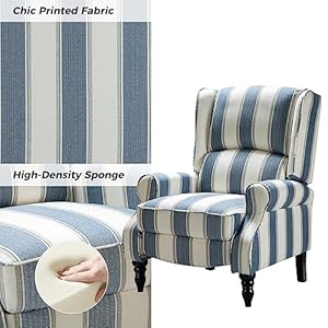 Hulala home upholstered wingback recliner chair set of 2 small adjustable footrest push back single reclining sofa mid century modern lounge armchair for living room bedroom readingstripe navy  urban country home decor