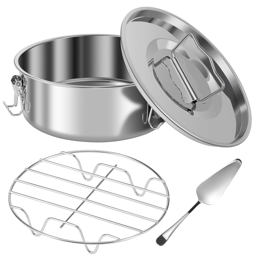 CTRLZS Stainless Steel Flan Pan for Baking 1.5QT Flan Pan Mold with Lid Portable Round Cake Baking Flan Maker with Steam Rack