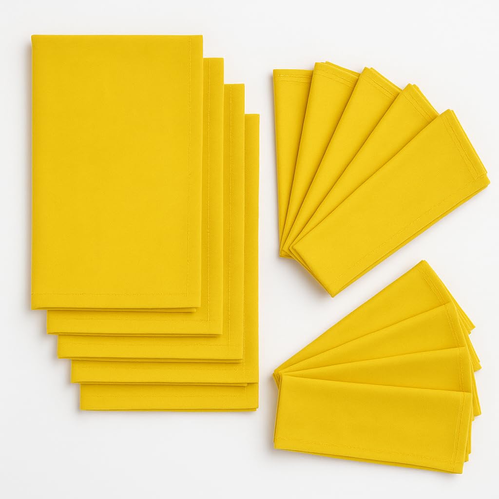 TOSQP27 100% Cotton Dinner Napkins Yellow – Set of 12, 18x18 Inch Cloth Napkins, Reusable Washable Fabric Table Napkins for Home & Restaurant