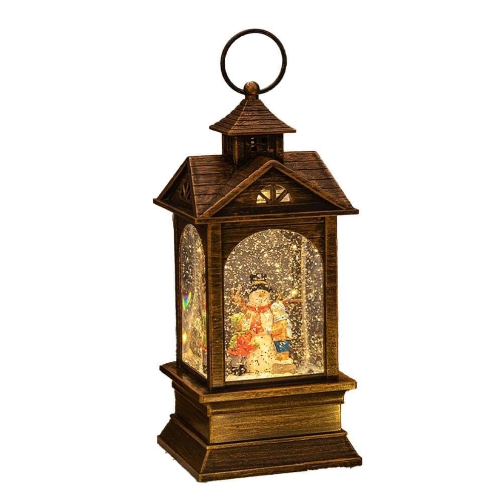Lanterna natalizia con carillon con luce, design vintage, decorazione per le vacanze e luce notturna, 4 tipi, marrone