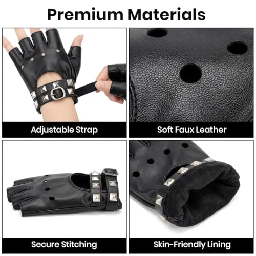 Image of PATPAT 1Pair Black Leather Half Gloves for Men Bike Riding with Reathable Adjustable Wrist Strap, Driving Gloves for men for Cycling, Motorcycle, Climbing Mountain, Hiking for Hard Knuckle Protection