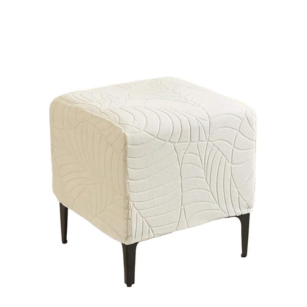 Square Jacquard Stool Cover Anti Slip Detachable Footstool Cover(White)