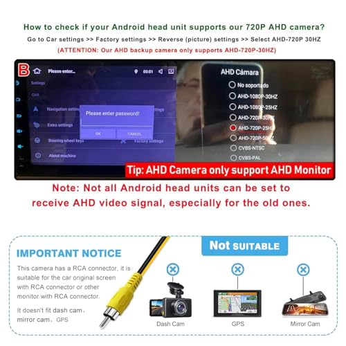 Image of Audio Wheels Car AHD Moving Path Guide Line with 170Perfect View Angle Design Waterproof Parking Reverse Moving Path Guide Camera only for Car Android Monitors.