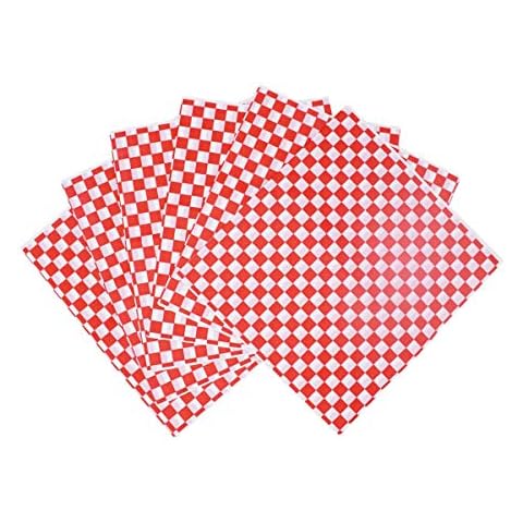 100 Sheets Food Grade Tissue Paper Food Basket Liners Oil-Proof Deli BBQ Hamburgers Sandwich Wrapping Tissue Red and White Grid 10" x 11" Cover
