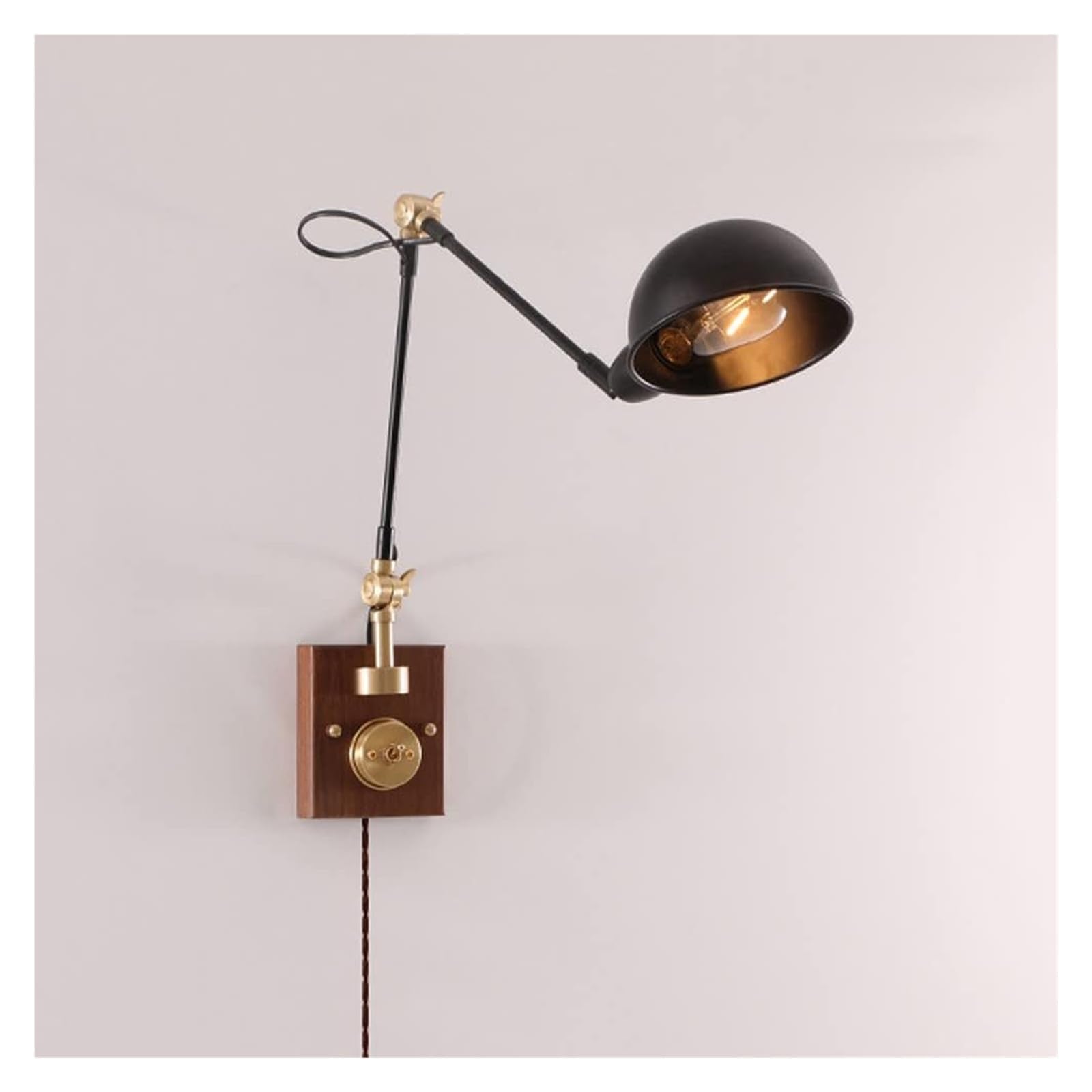VGTLAKEX Wall Light Vintage Swing Arm Sconce Plug in Wall Mount Light Bedside Reading Lamp Antique Walnut Headboard Lighting E27 Hardwired