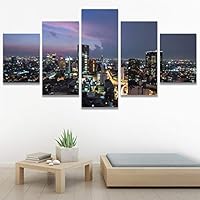 SIGNWIN 5 Panel Canvas Wall Art Modern Art Cityscape Contemporary Expressive Multicolor Photography Places for Home Decorations Ready to Hang - 60