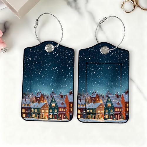 Image of Christmas Village Luggage Tags 2 Pack, PU Leather Privacy Flap
