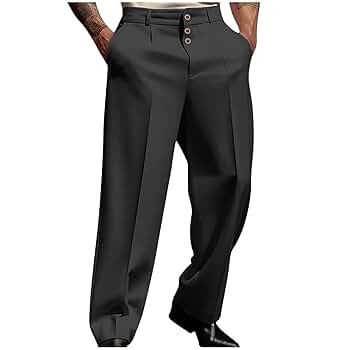 Wide Leg Straight Suit Pants for Men Solid Color Button