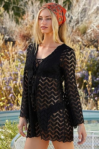 Women's Venice Lace Up Sheer Tunic, Sexy, Beach Cover Ups4