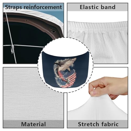 Image of Shark American Flag Car Hood Protector, Ocean Shark Rolling Wave Flag Car Bonnet All-Season Protection, Washable Auto Hood Cover Uniersal Fit for Most Sedans Trucks SUVs