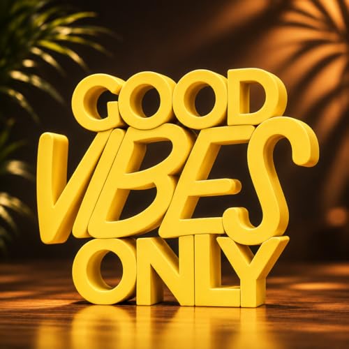 Image of Mad Masters Good Vibes Only Motivational Desk Decor - Aesthetic Table, Shelf & Wall Showpiece for Home Office, Business. Vastu Friendly Gifting, Sunshine Yellow (20.3 x 16.5 x 2.5 cm)