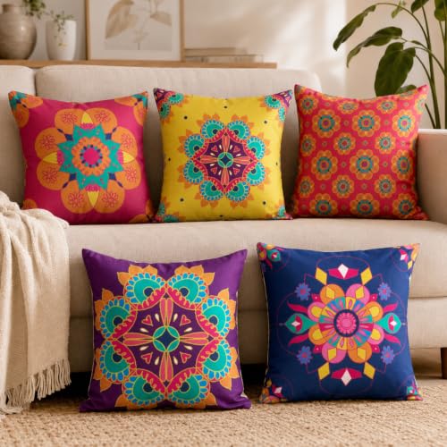 Best Navratri Home Decoration Items (2026) 97 Vendola Decorative Satin Sofa Cushion Covers Set of 5, 16 inch x ...