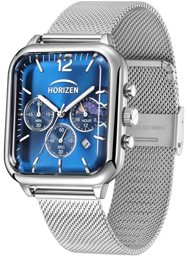 Image of HORIZEN Small Square Dial Chronograph Luxury Analogue Watch for Men (Blue)