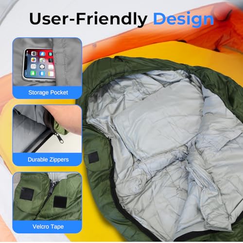SereneLife Mummy Sleeping Bag with Travel Pillow – Lightweight 4-Season Sleeping Bag for Adults & Kids, Compact Compression Sack, 210T Waterproof Shell, Washable, for Camping, Hiking, Outdoor Use