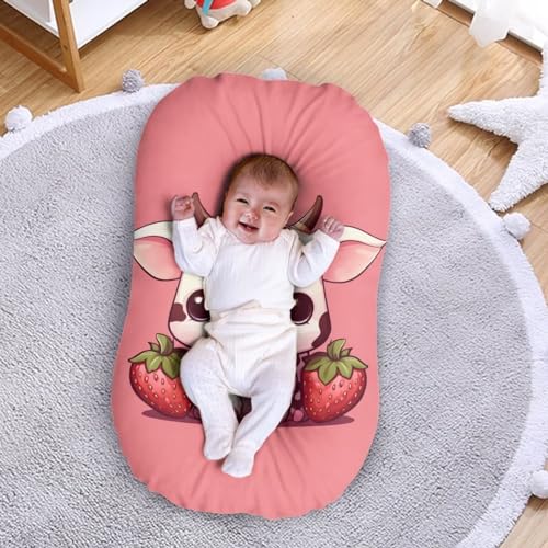 Image of ZOUTAIRONG Cow Strawberry Baby Bassinet Sheets Stretchy Soft for Oval Hourglass Rectangular Bassinet Mattress Pad Stylish Mattress for Baby Bassinet Mini Crib Sheets Pink