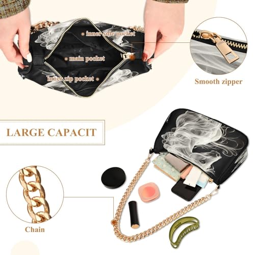 Shoulder Bags for Women White Horse Black Background Hobo Tote Handbag Small Clutch Purse with Zipper Closure4