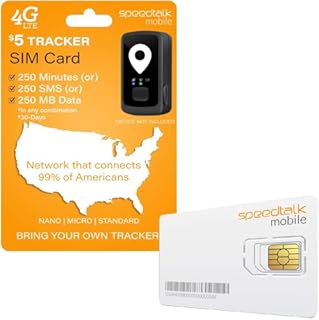 SpeedTalk Mobile Prepaid $5 GSM Sim Card for GPS Tracking Pet Senior Kid Child Car Smart Watch Devices Locators 30-Day Wireless Service