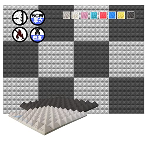 Arrowzoom スーパーダッシュ 新ピラミッド しい 12 ピース 防音 遮音 密度26㎏/m3 作品 吸音材 楽器 緩衝材 防音材 音響泡断熱治療 消音 超強力 騒音 スタジオ 吸音材質 室内装飾 防音対策 500 x 500 x 50 mm 縮状態出荷 スタジオレコーディング タイルパネルウェッジサ SD1034 Pyramid 黒とグレー