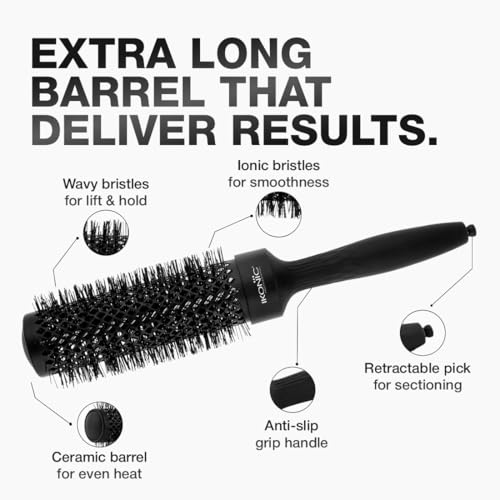 Image of Ikonic Professional Thermal Round Brush with Extra Long Barrel, Ionic Technology, Anti Frizz Styling, Curling, Volumizing & Waves for Women & Men, All Hair Types, Salon & Personal Use - TRB 32 XL