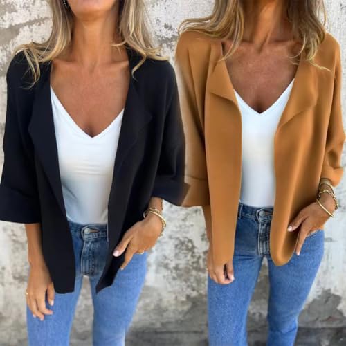 RJDJ Petitionm Casual Faux Suede Cardigan Buttonless Solid Color Lapel Jacket for women, Soft, Chic for Layering2