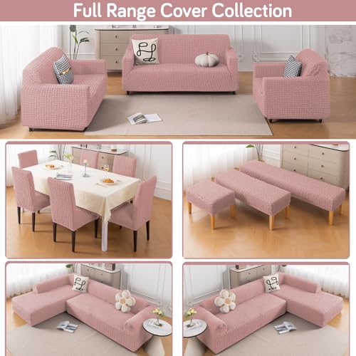 Image of HOKIPO 'Aria Nova' 280 GSM Elastic 2 Seater Bubble Sofa Cover Stretchable Slipcover, Tea Rose Pink (AR-6209-PNK)