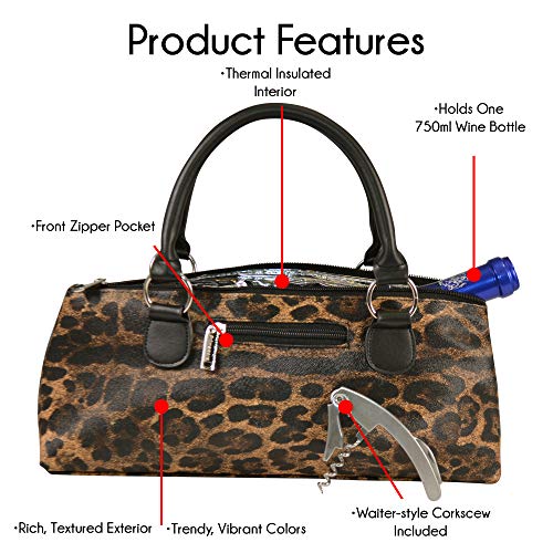 Image of Primeware Wine Clutch Bag (Thermal Insulated) Trendy Women's Carry Tote | Holds Red & White 750mL Bottles | Trendy Fashion | Incl. Portable Waiter-Style Corkscrew (Cougar)