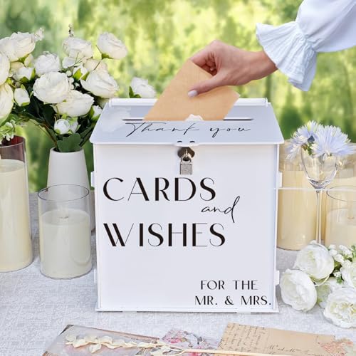 Image of White Acrylic Card Box with Slot & Lock, Elegant Wedding Card Boxes for Reception, Large Money Envelope Gift Card Box for Party Wedding Birthday Engagement Anniversary Stylish Table Decor