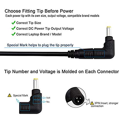 Slim Universal Laptop Charger Replacement AC Adapter 70W with Multi Connectors for HP BM Lenovo Thinkpad Dell Sony Fujitsu Acer Delta Gateway Toshiba Liteon Samsung Notebooks Ultrabook and More Black