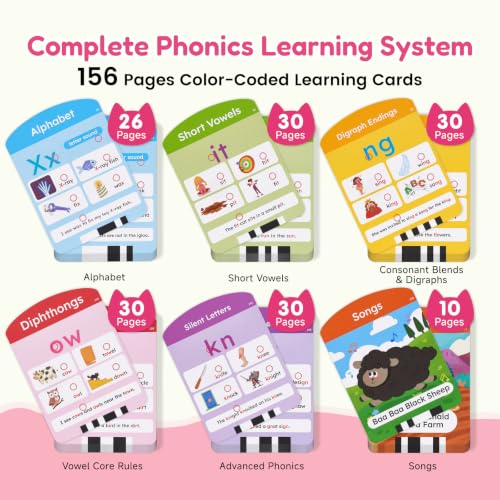 Image of JoyCat Phonics Learning Tablet, Learn to Read with 156 Pages Talking Flash Cards, Digraphs CVC Blends Long Vowel Sounds Phonics Games, Progressive Educational Toy, Gift for Boys Girls Ages 3-8