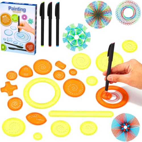 IENHDK 28 Stück Spiral Designer Multifunktionales Spirograph Set Mandala Designer Spiral Drawing Spielzeug Set Kunststoff-Malvorlagenlineal für DIY-Kunsthandwerk und Skizzen