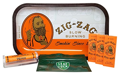 Zig Zag Orange Rolling Tray, Zig Zag Orange 1 1/4 Rolling Papers (3 Packs), Zig Zag Cigarette Maker and Leaf Lock Gear Smell Proof Pouch