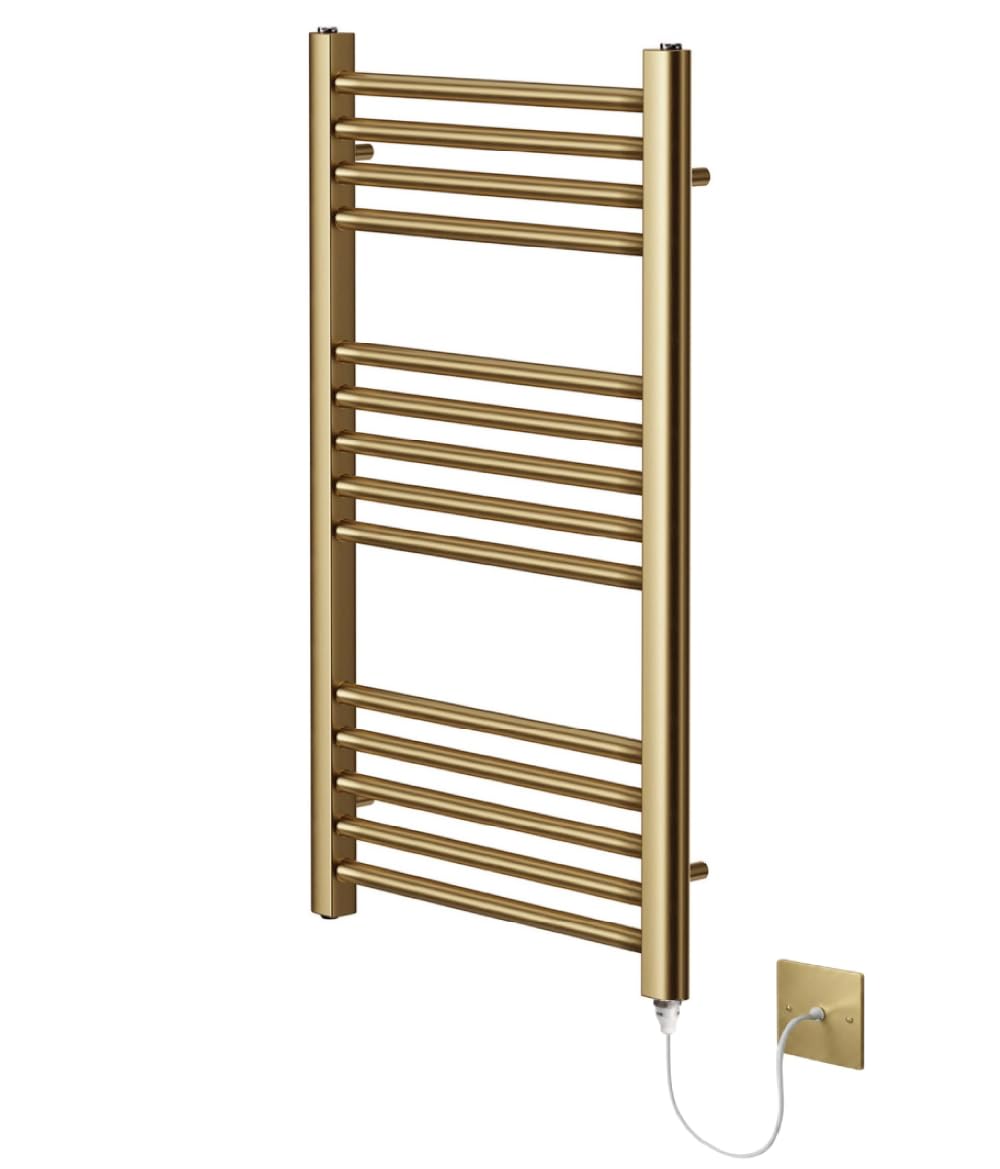 Greened House Brushed Brass Electric Heated Towel Rail 400mm W x 800mm H — image 1