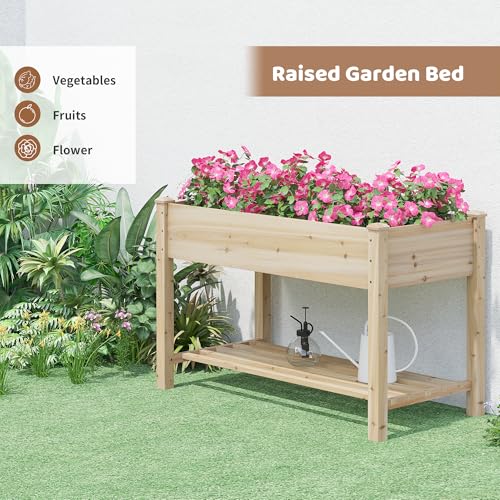 Image of Raised Garden Bed with Legs Elevated Wooden Planter Box Stand Large Planter Stand Box for Fruits Vegetables Flowers with Divider with Bag - 48 * 24 * 30.5IN