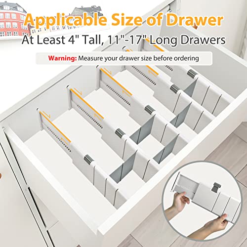 Jonyj Drawer Dividers Organizer 5 Pack, Adjustable Separators With 10 Inserts 4" High Expandable From 11-17" For Bedroom, Bathroom, Closet, Clothing, Office, Kitchen, Strong Secure Hold, White #TOP3