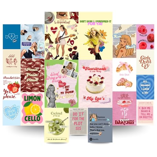Image of Yellow Town India Sabrina Coded Poster Kit - Set of 21 MultiSized 300 GSM Posters with Free Wall Friendly Adhesive. Coquette Soft Pastel Girly Mood Board Posters for Bedroom
